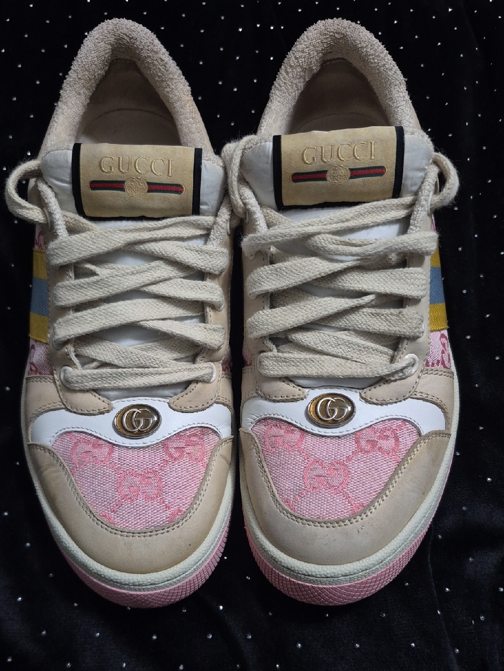Gucci Beige, Pink and Blue Web GG Low-Top Sneakers